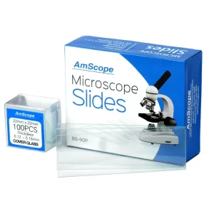 AmScope 50 Pre-Cleaned Blank Microscope Slides and 100 22x22mm Square Cover Glass