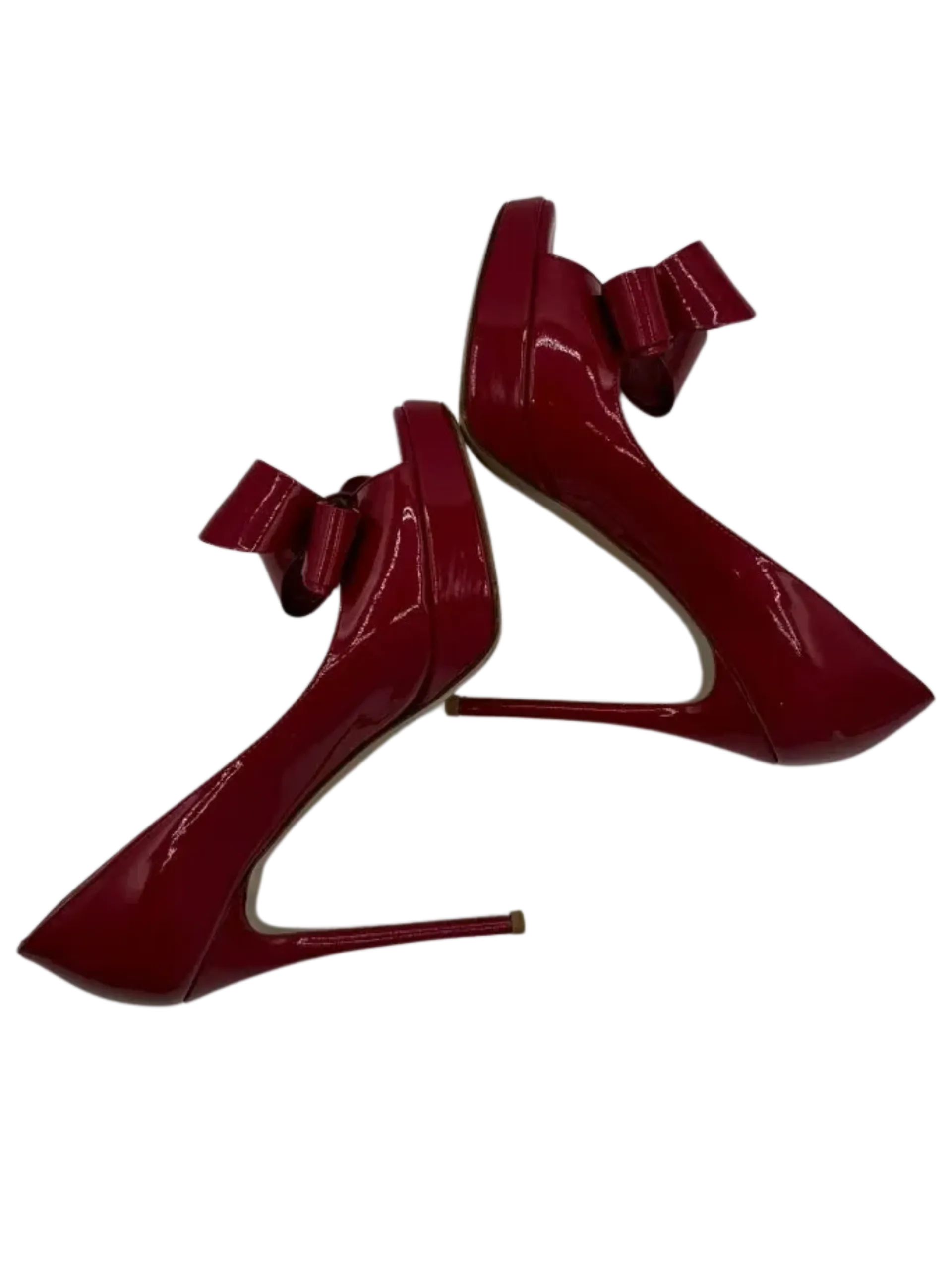 Valentino Patent Leather Peep Toe Bow Platform Heels