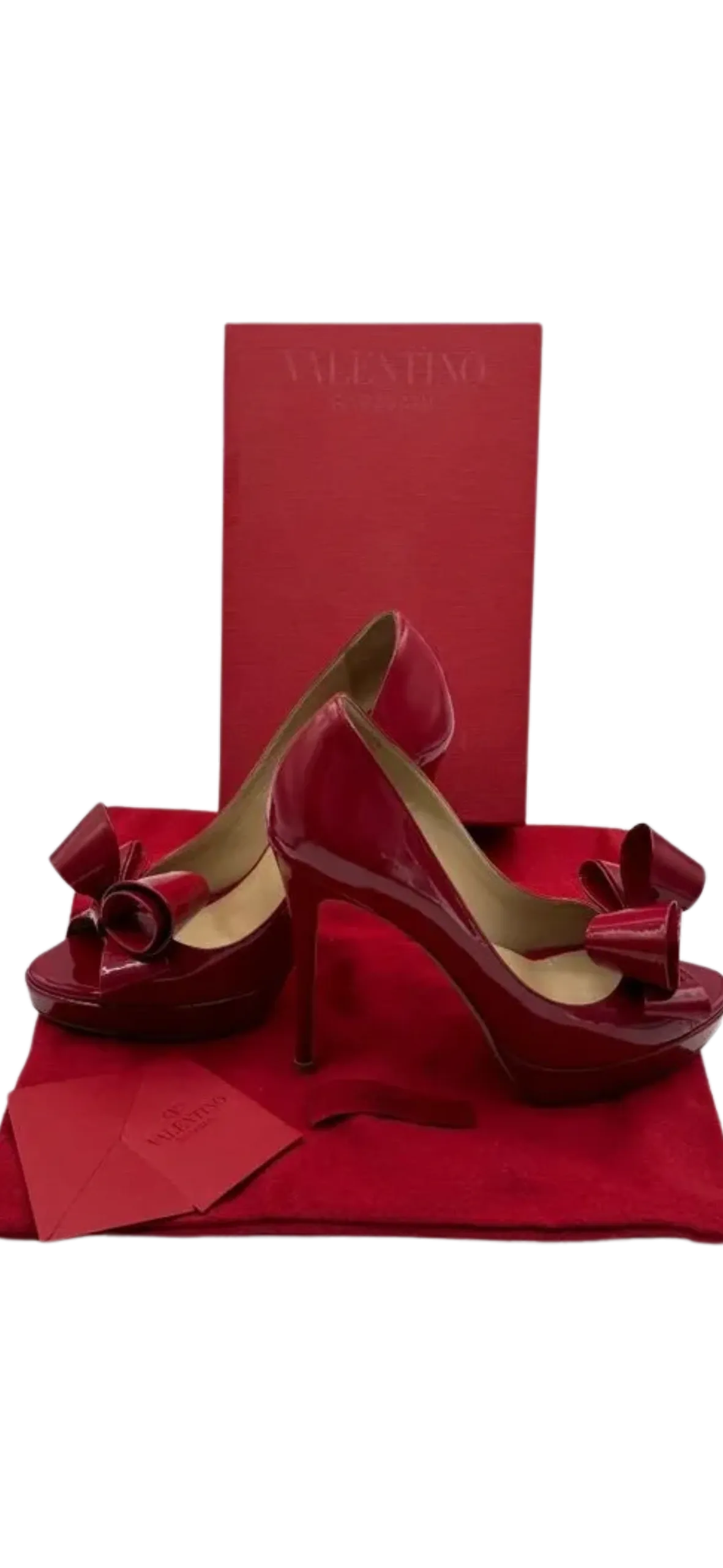 Valentino Patent Leather Peep Toe Bow Platform Heels