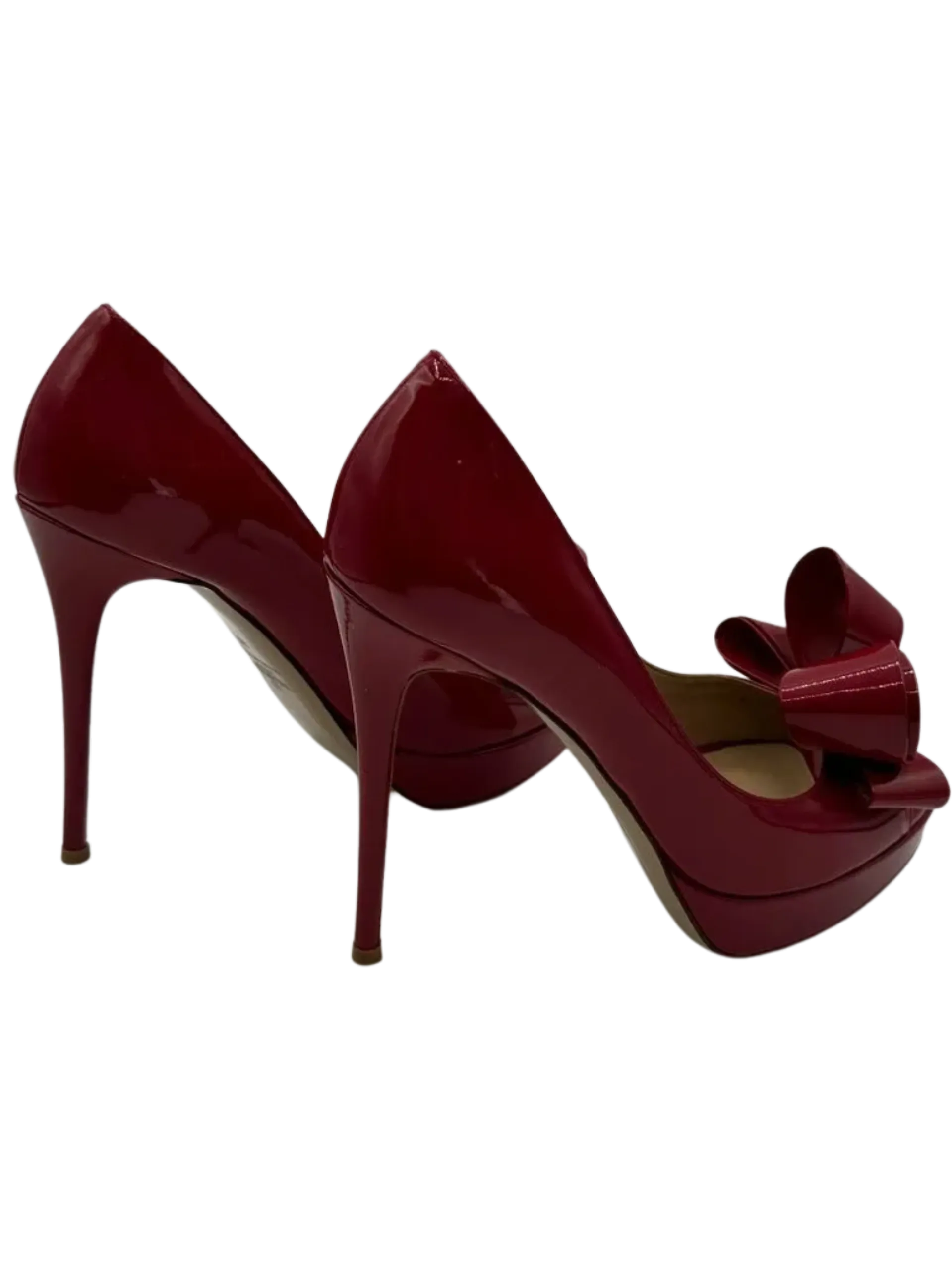 Valentino Patent Leather Peep Toe Bow Platform Heels